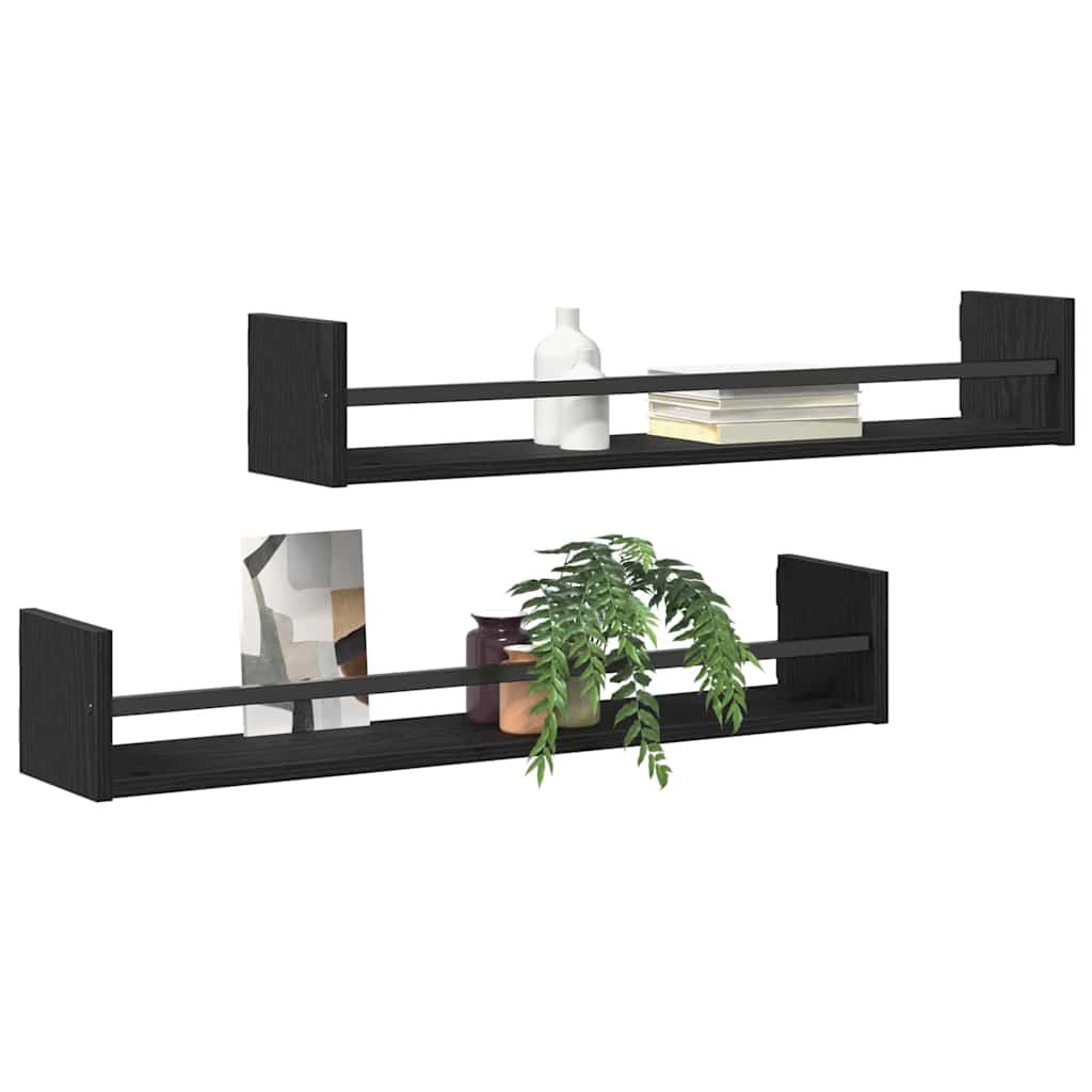 Wall Shelf Wall-mounted 2 pcs Black Oak 80 x 16 x 14 cm
