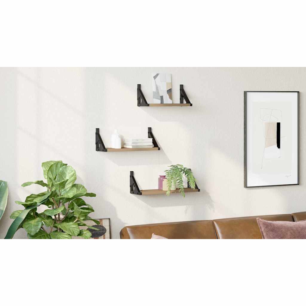 Wall Shelf Wall-mounted with Storage 3 pcs Smoke Oak