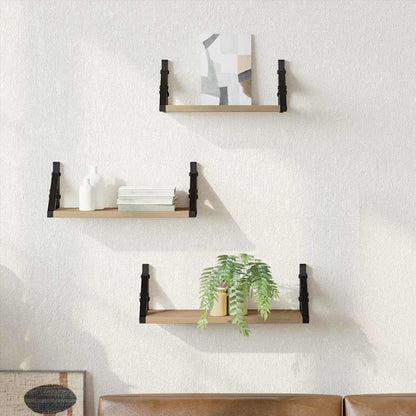 Wall Shelf Wall-mounted with Storage 3 pcs Smoke Oak
