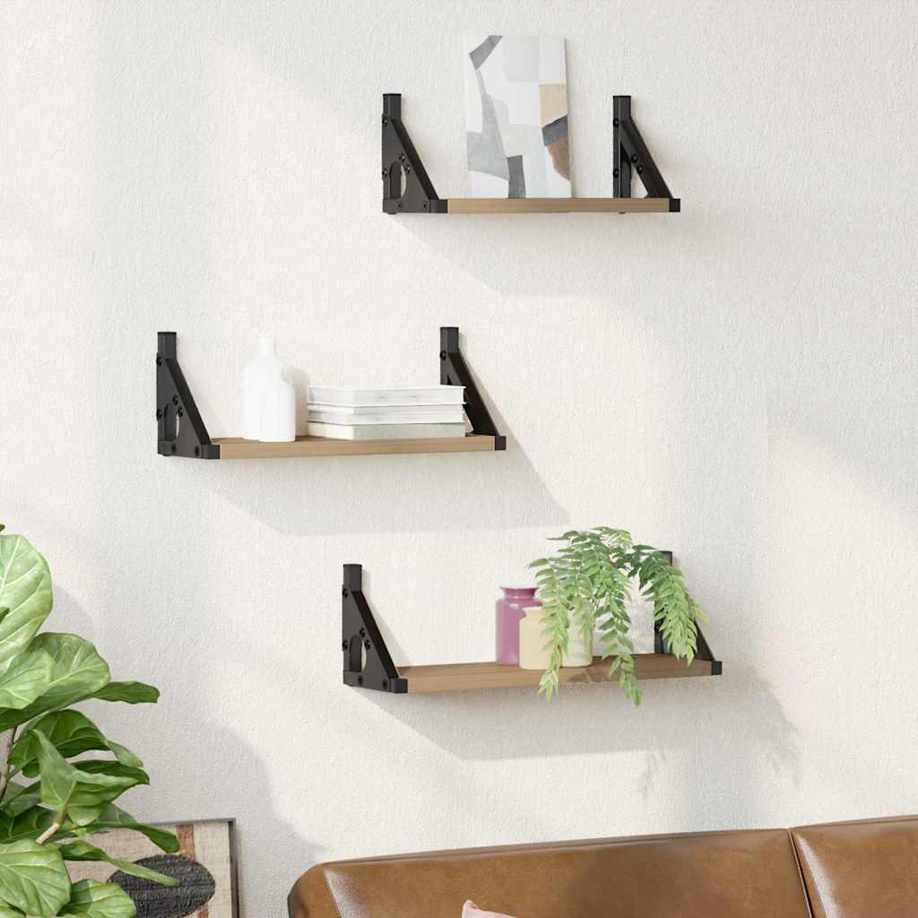 Wall Shelf Wall-mounted with Storage 3 pcs Smoke Oak