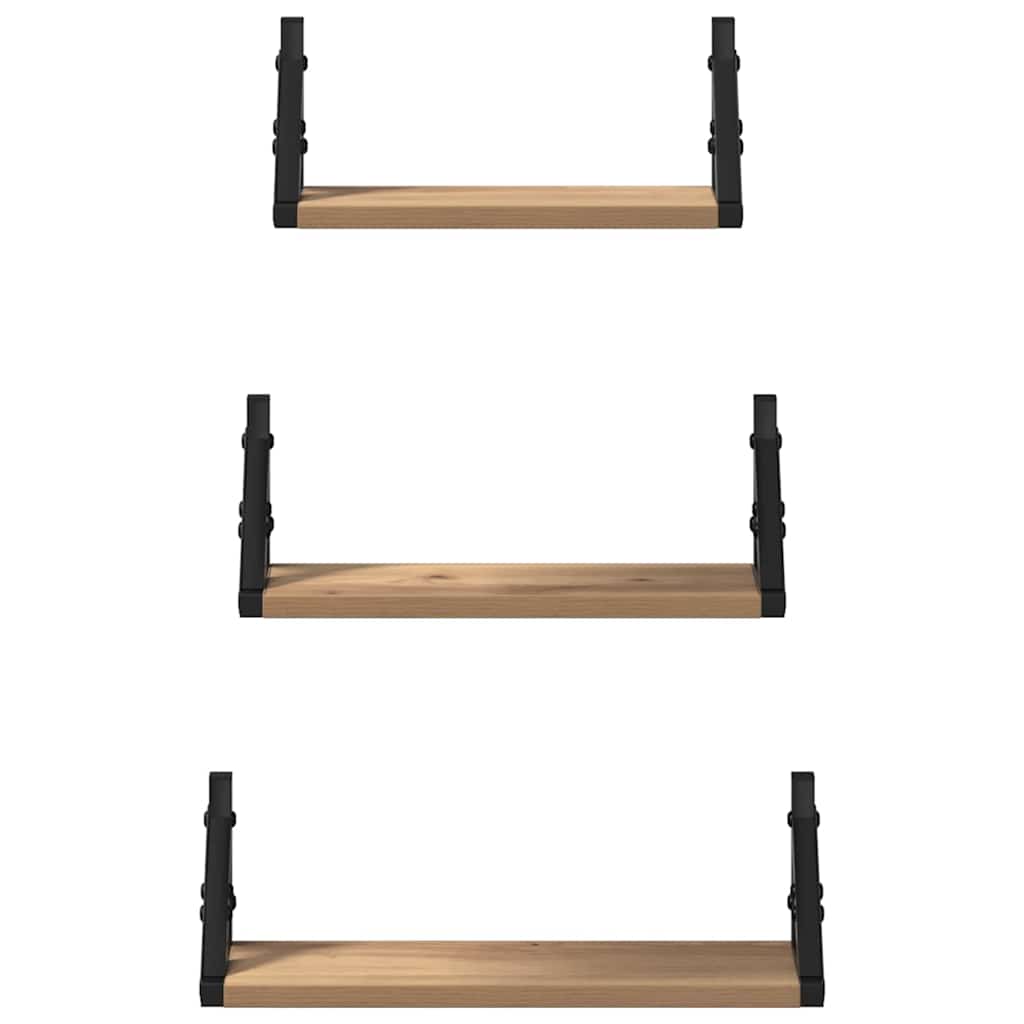 Wall Shelf Wall-mounted with Storage 3 pcs Smoke Oak