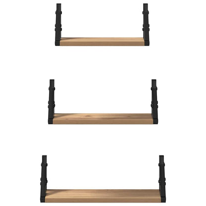 Wall Shelf Wall-mounted with Storage 3 pcs Smoke Oak