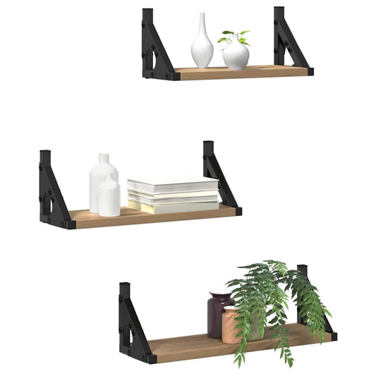 Wall Shelf Wall-mounted with Storage 3 pcs Smoke Oak