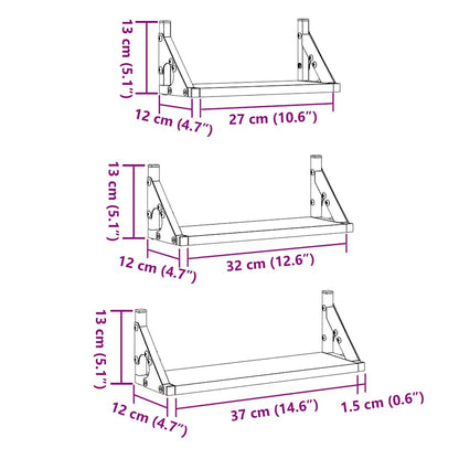 Wall Shelf Wall-mounted with Storage 3 pcs Smoke Oak