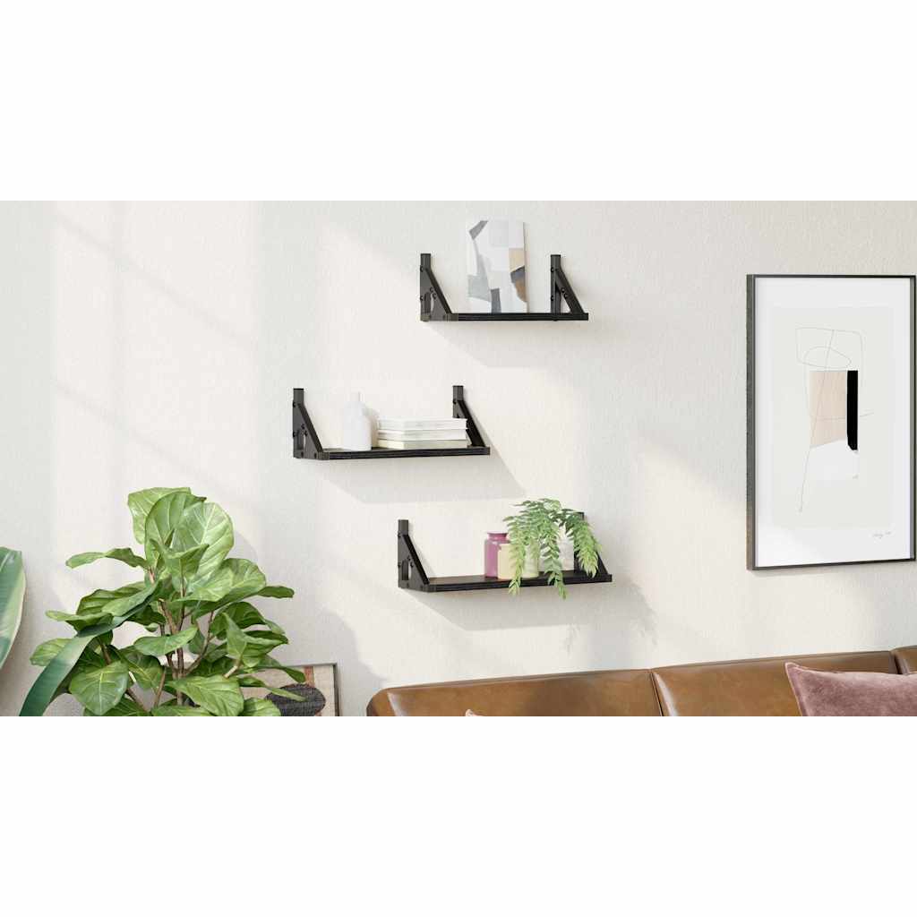 Wall Shelf Wall-mounted with Storage 3 pcs Black Oak