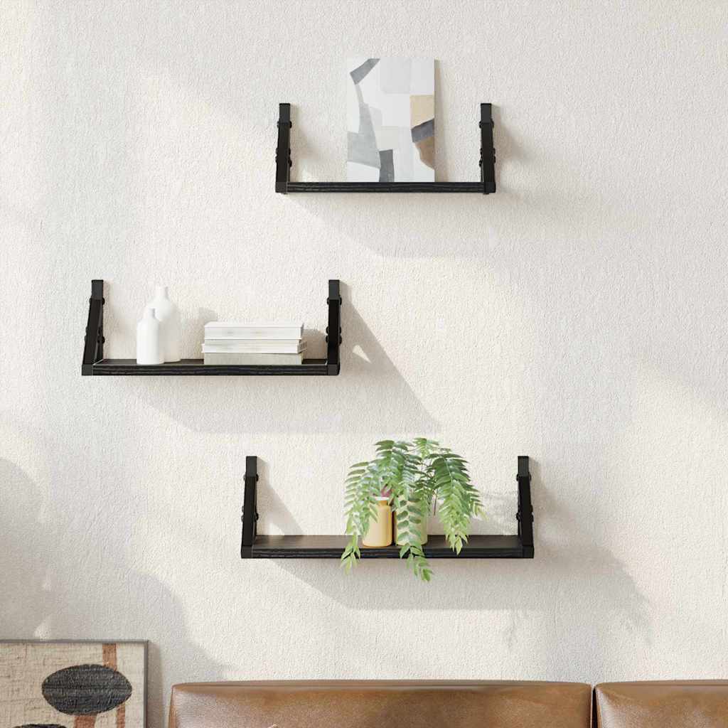 Wall Shelf Wall-mounted with Storage 3 pcs Black Oak