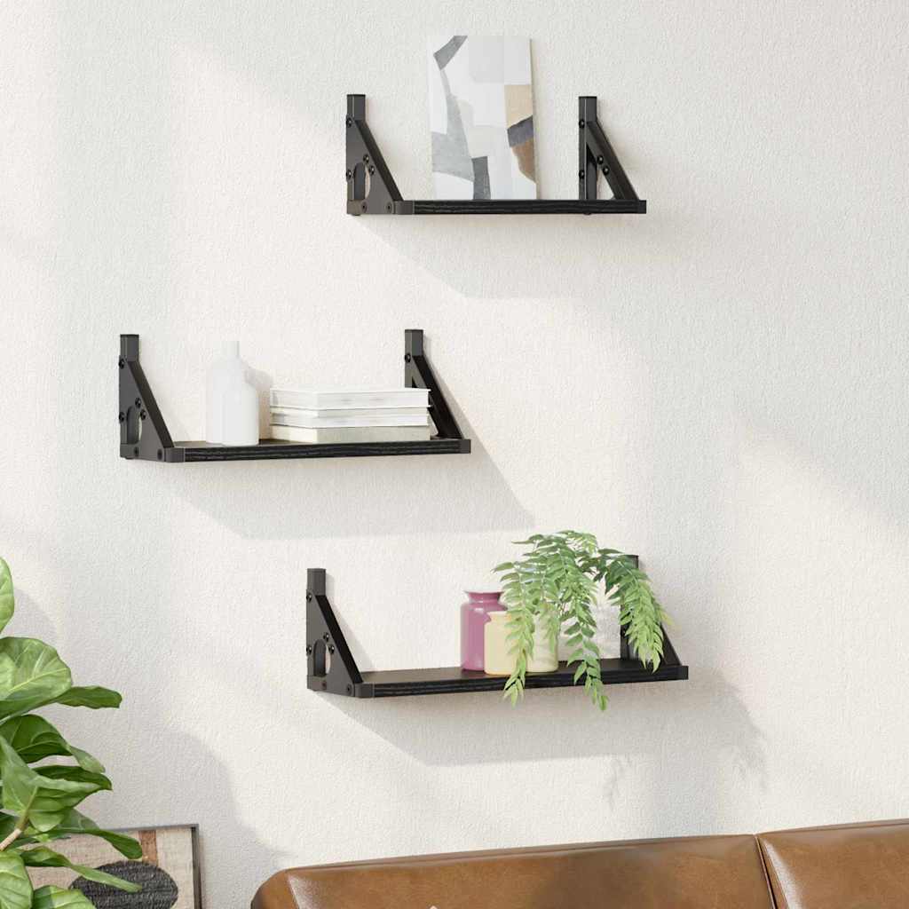 Wall Shelf Wall-mounted with Storage 3 pcs Black Oak
