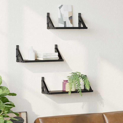 Wall Shelf Wall-mounted with Storage 3 pcs Black Oak