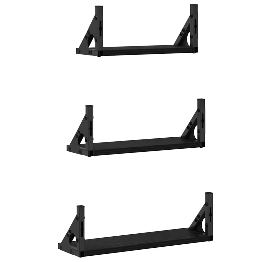 Wall Shelf Wall-mounted with Storage 3 pcs Black Oak