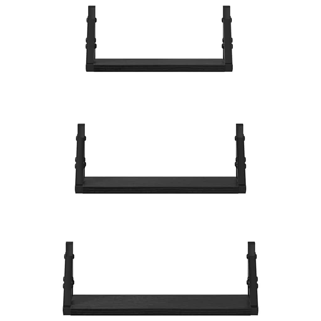 Wall Shelf Wall-mounted with Storage 3 pcs Black Oak