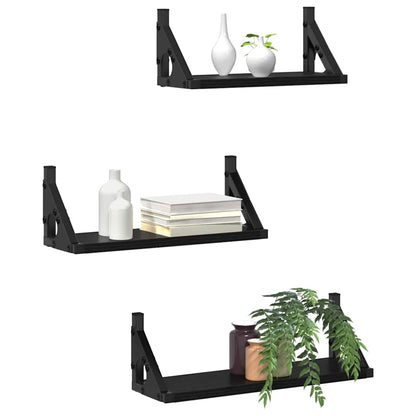 Wall Shelf Wall-mounted with Storage 3 pcs Black Oak