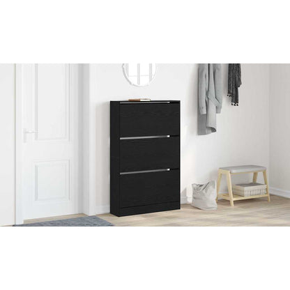 Shoe Cabinet Black Oak 80 x 21 x 125.5 cm Engineered Wood