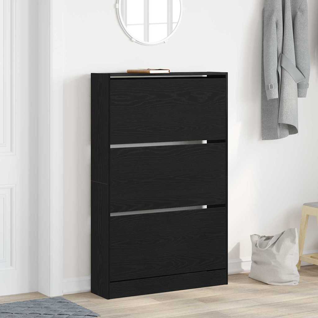Shoe Cabinet Black Oak 80 x 21 x 125.5 cm Engineered Wood