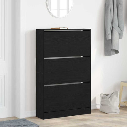 Shoe Cabinet Black Oak 80 x 21 x 125.5 cm Engineered Wood