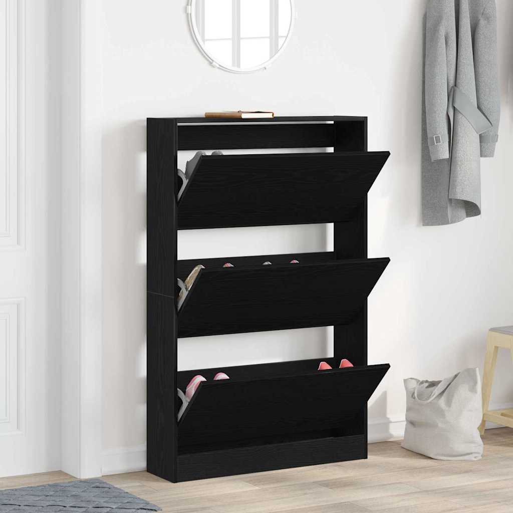 Shoe Cabinet Black Oak 80 x 21 x 125.5 cm Engineered Wood