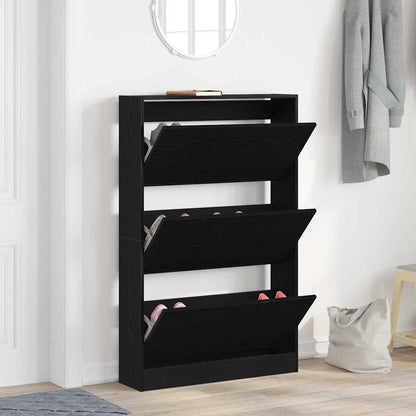 Shoe Cabinet Black Oak 80 x 21 x 125.5 cm Engineered Wood