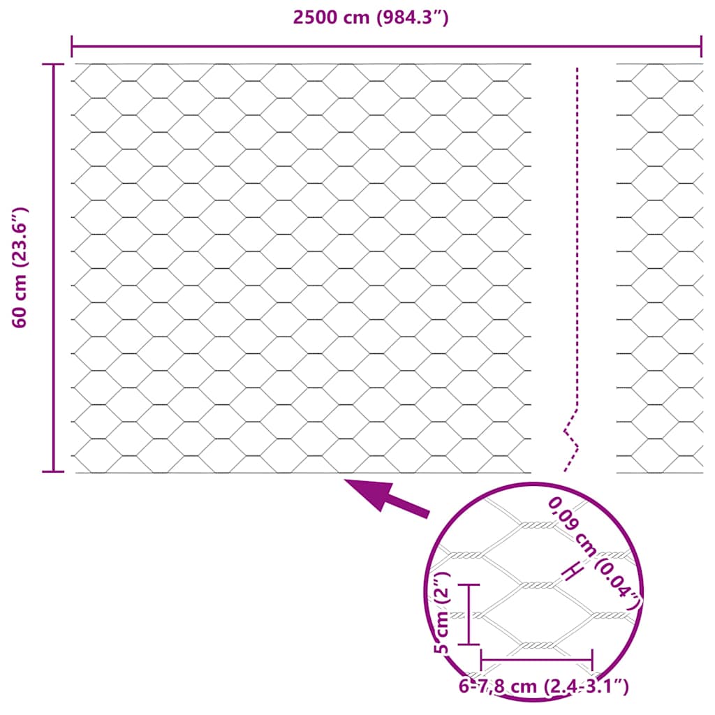 Hexagon Fence Grey 0.6 x 25 m PVC