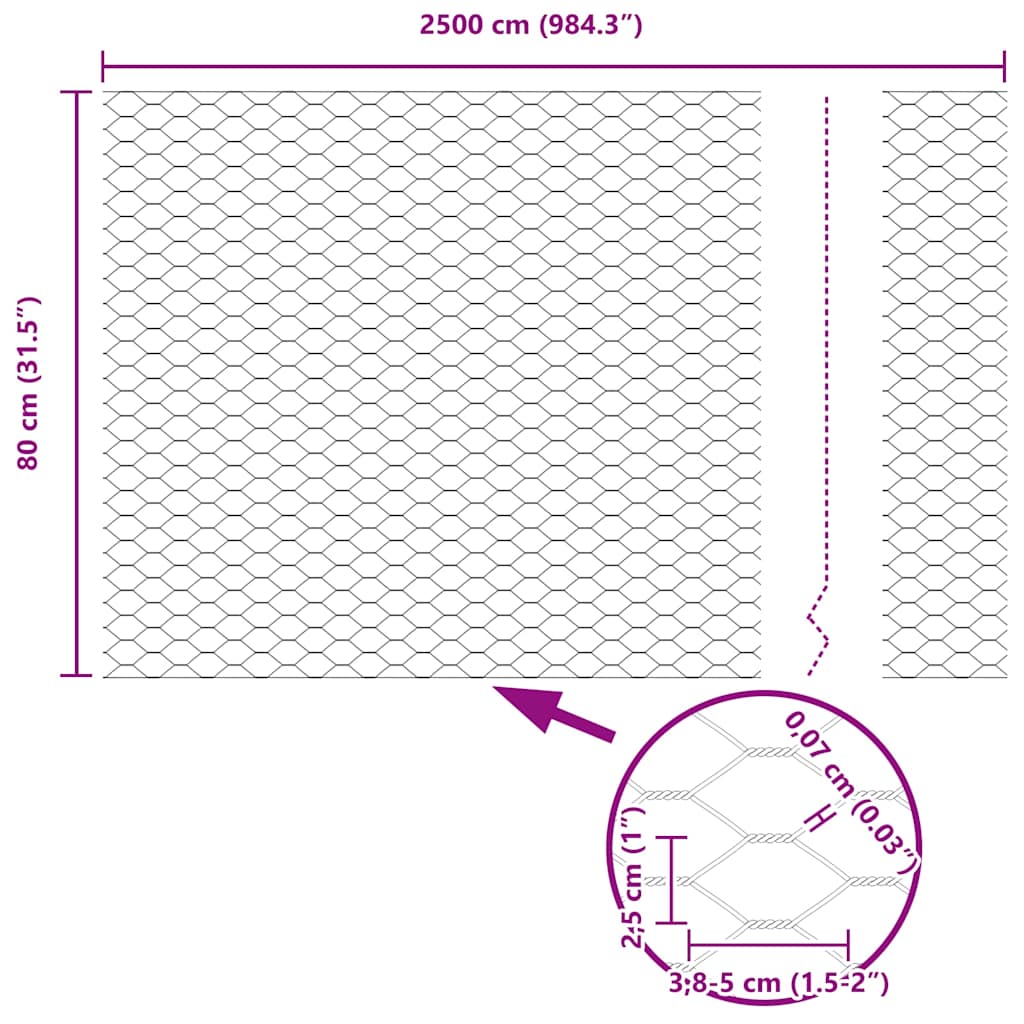 Hexagon Fence Grey 0.8 x 25 m PVC