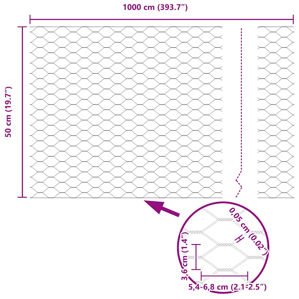 Hexagon Fence Silver 0.5 x 10 m Galvanised steel