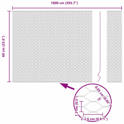 Hexagon Fence Silver 0.6 x 10 m Galvanised steel