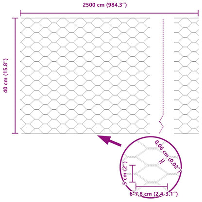 Hexagon Fence Silver 0.4 x 25 m Galvanised steel