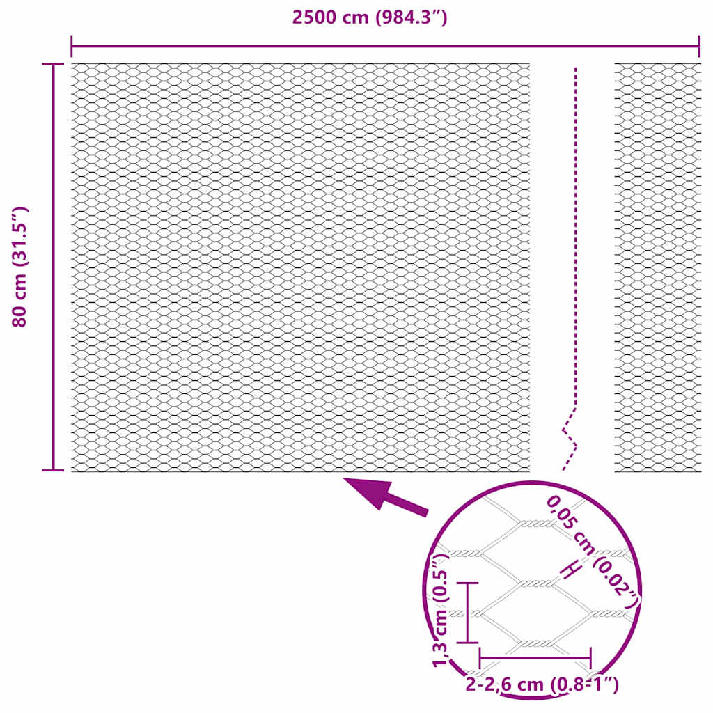 Hexagon Fence Silver 0.8 x 25 m Galvanised steel