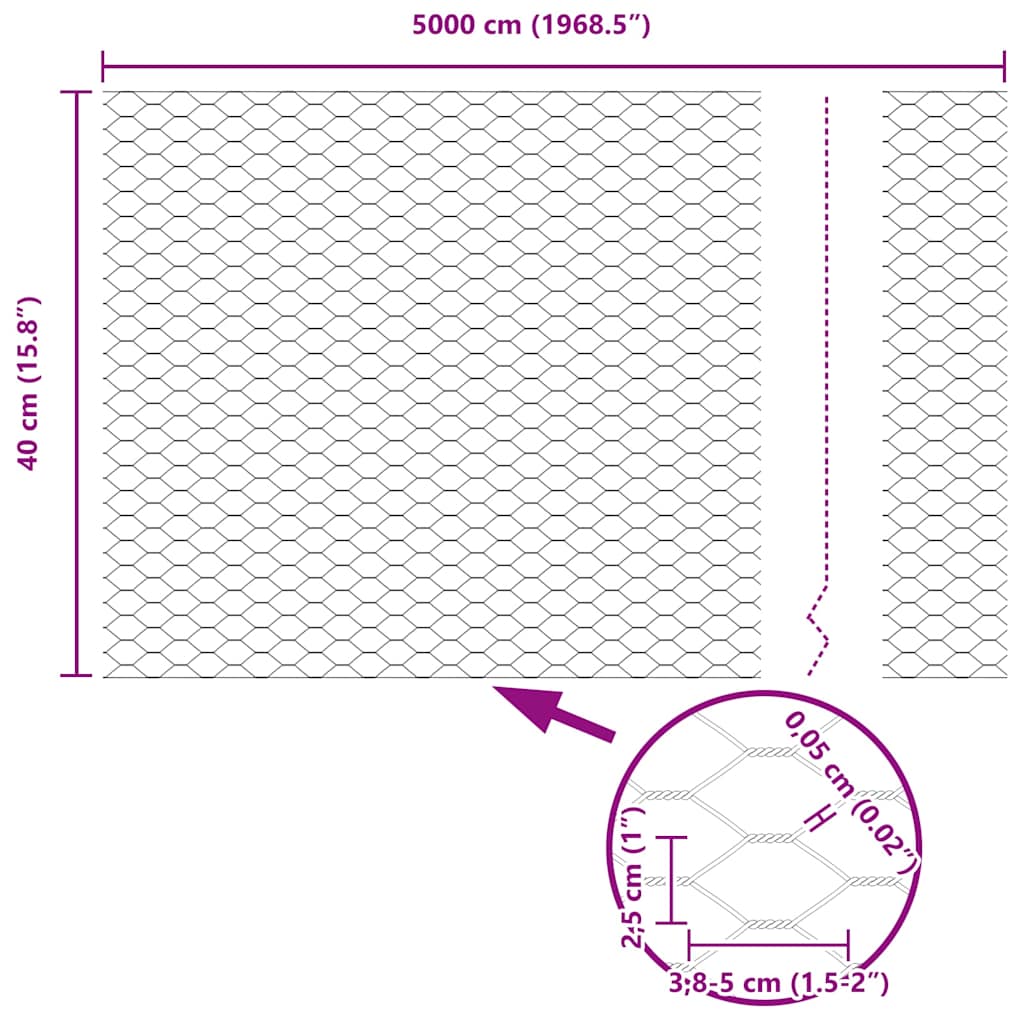 Hexagon Fence Silver 0.4 x 50 m Galvanised steel
