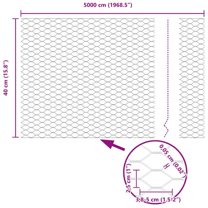 Hexagon Fence Silver 0.4 x 50 m Galvanised steel