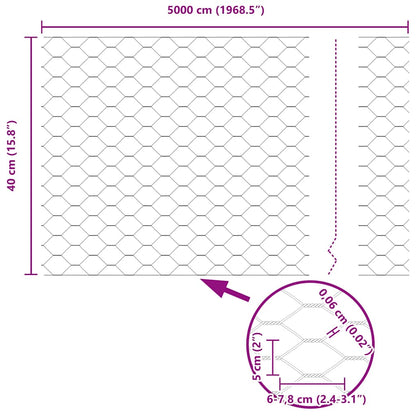 Hexagon Fence Silver 0.4 x 50 m Galvanised steel