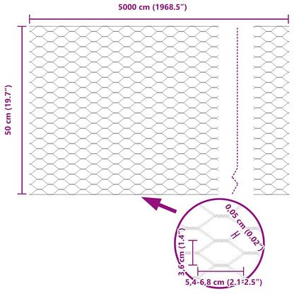 Hexagon Fence Silver 0.5 x 50 m Galvanised steel