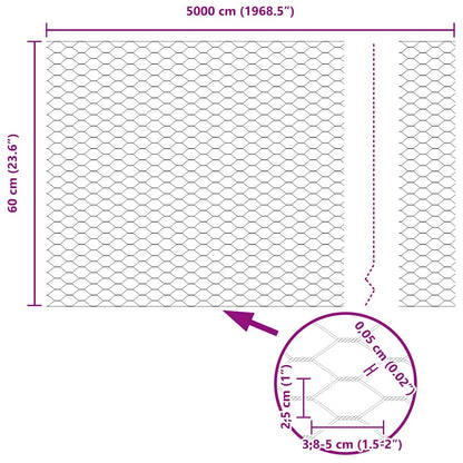 Hexagon Fence Silver 0.6 x 50 m Galvanised steel