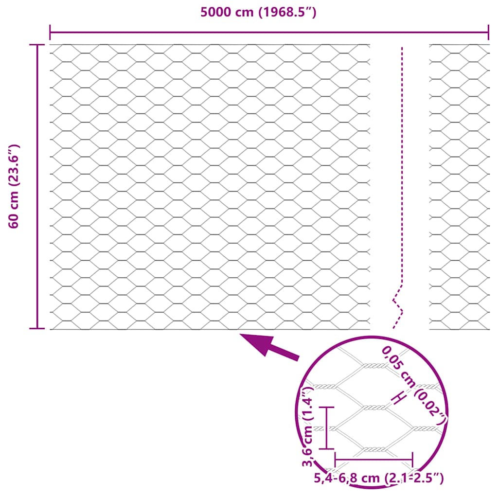 Hexagon Fence Silver 0.6 x 50 m Galvanised steel