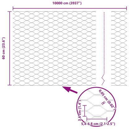 Hexagon Fence Silver 0.6 x 100 m Galvanised steel