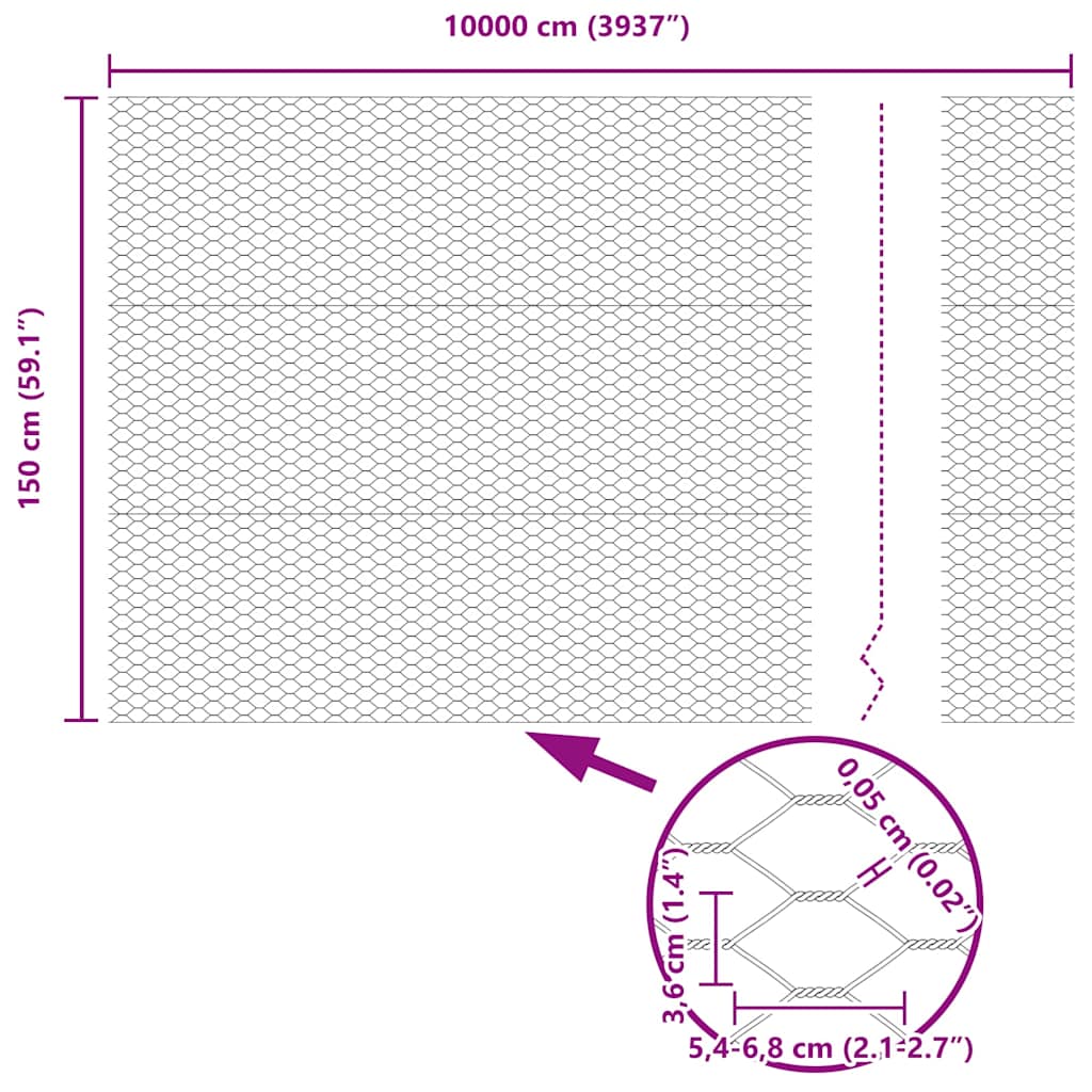 Hexagon Fence Silver 1.5 x 100 m Galvanised steel