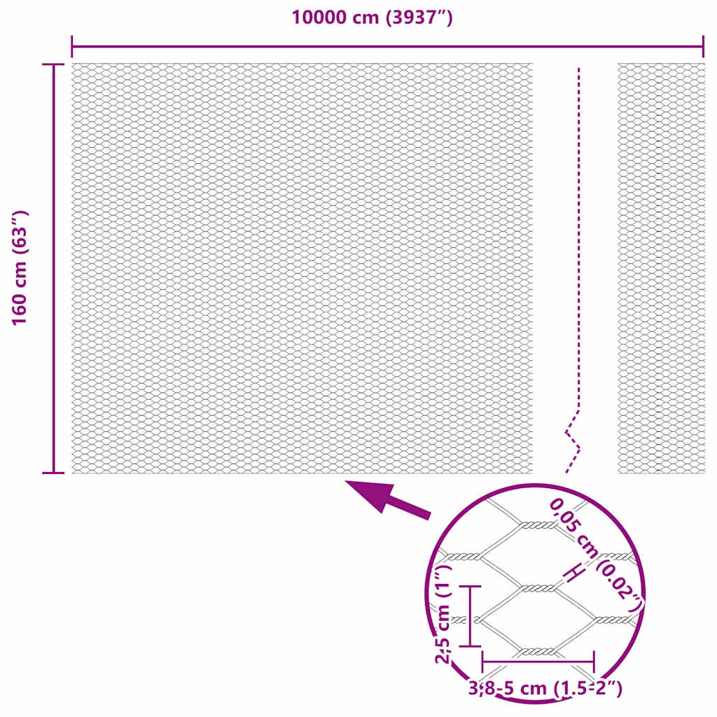 Hexagon Fence Silver 1.6 x 100 m Galvanised steel
