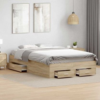 Bed Frame with Drawer Brown 140 x 200 cm Engineered Wood
