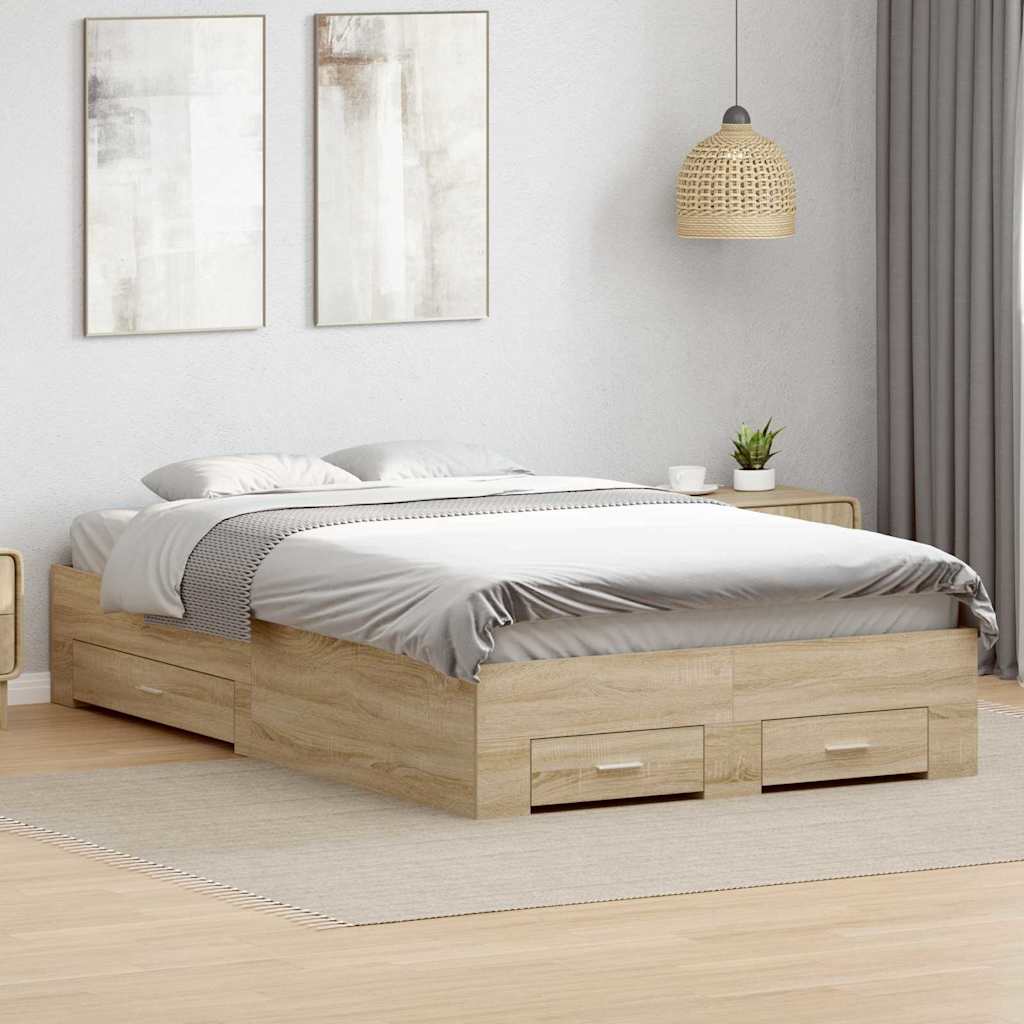 Bed Frame with Drawer Brown 140 x 200 cm Engineered Wood