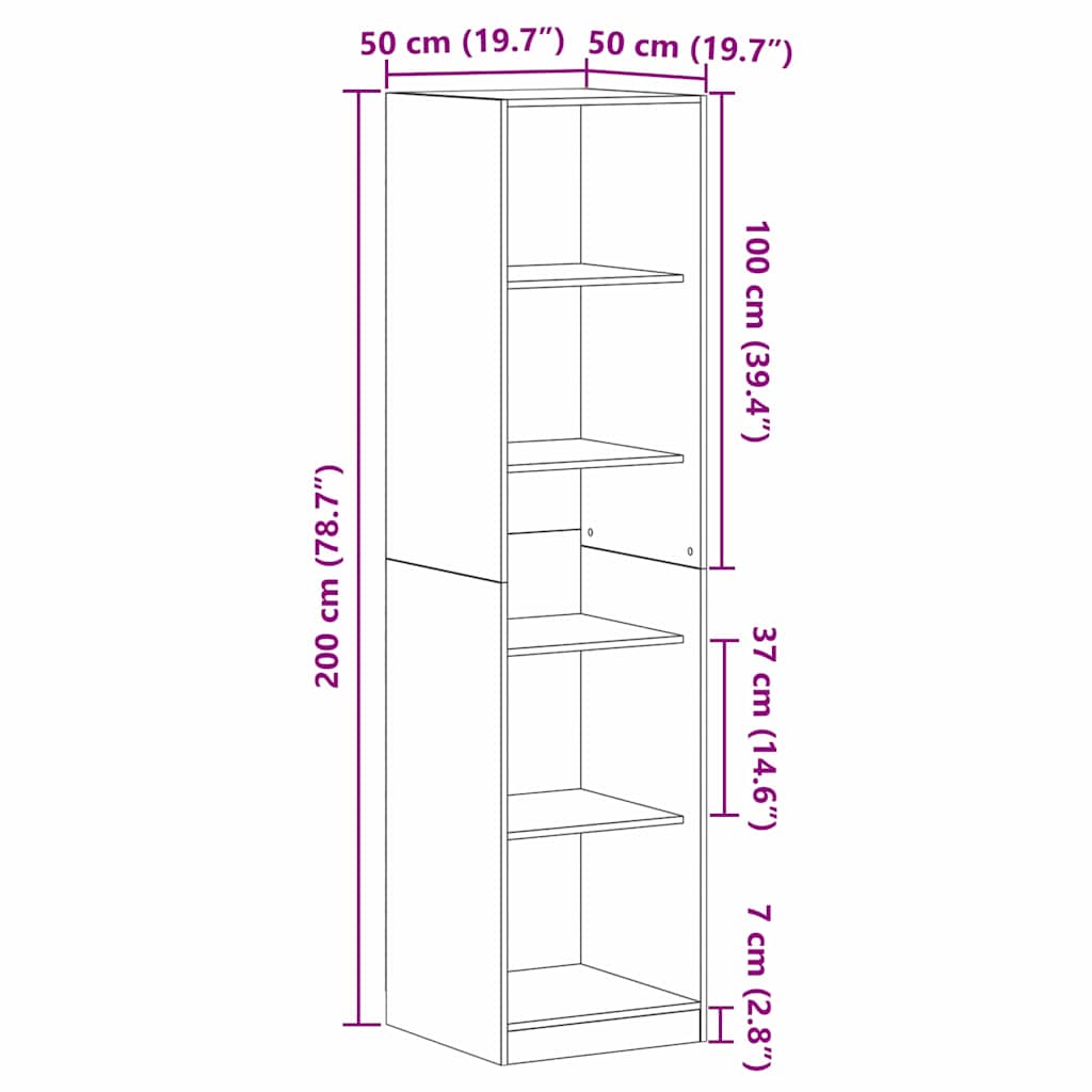 Wardrobe Black Oak 50 x 50 x 200 cm Engineered Wood