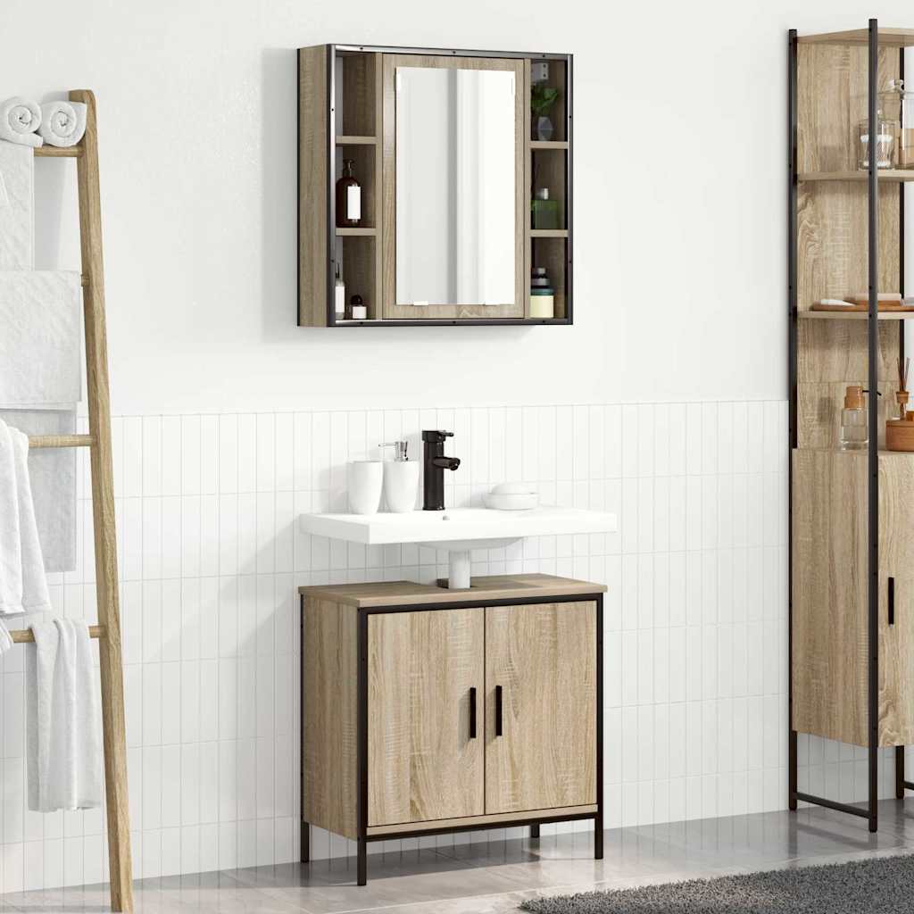 Bathroom Furniture Set with Shelf 2 pcs Brown Engineered wood