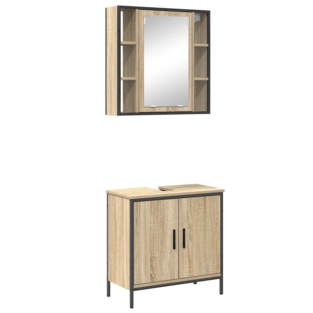 Bathroom Furniture Set with Shelf 2 pcs Brown Engineered wood