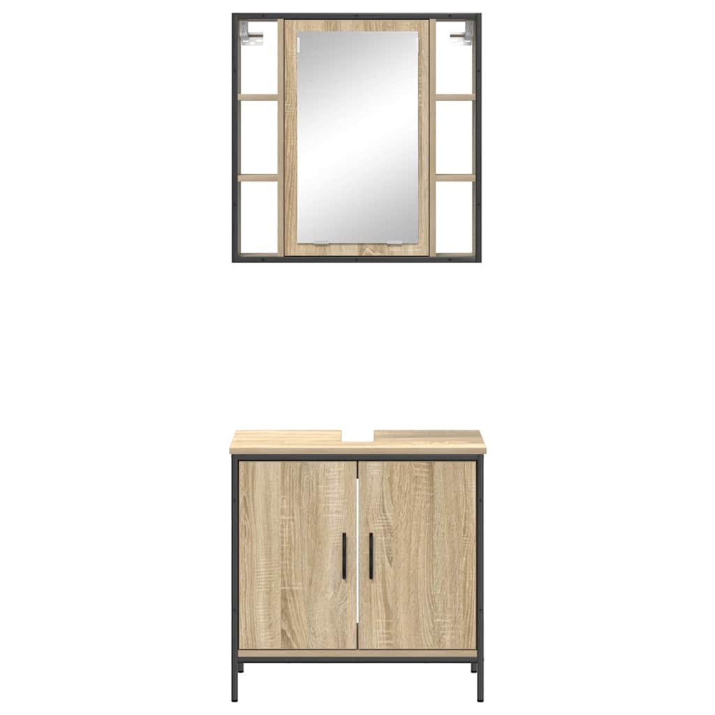 Bathroom Furniture Set with Shelf 2 pcs Brown Engineered wood