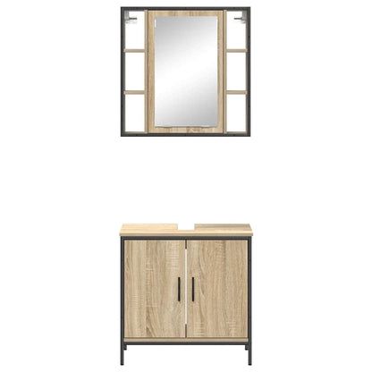 Bathroom Furniture Set with Shelf 2 pcs Brown Engineered wood