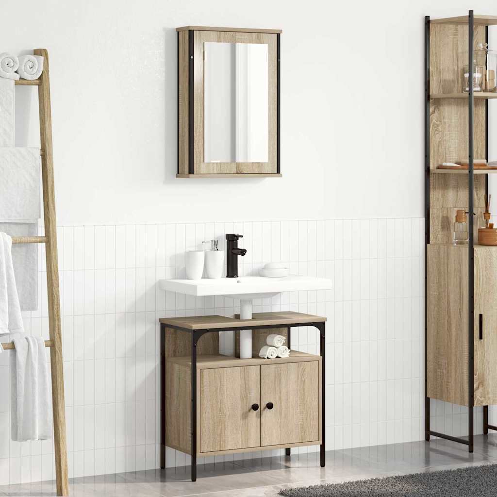 Bathroom Furniture Set with Shelf 2 pcs Brown Engineered wood