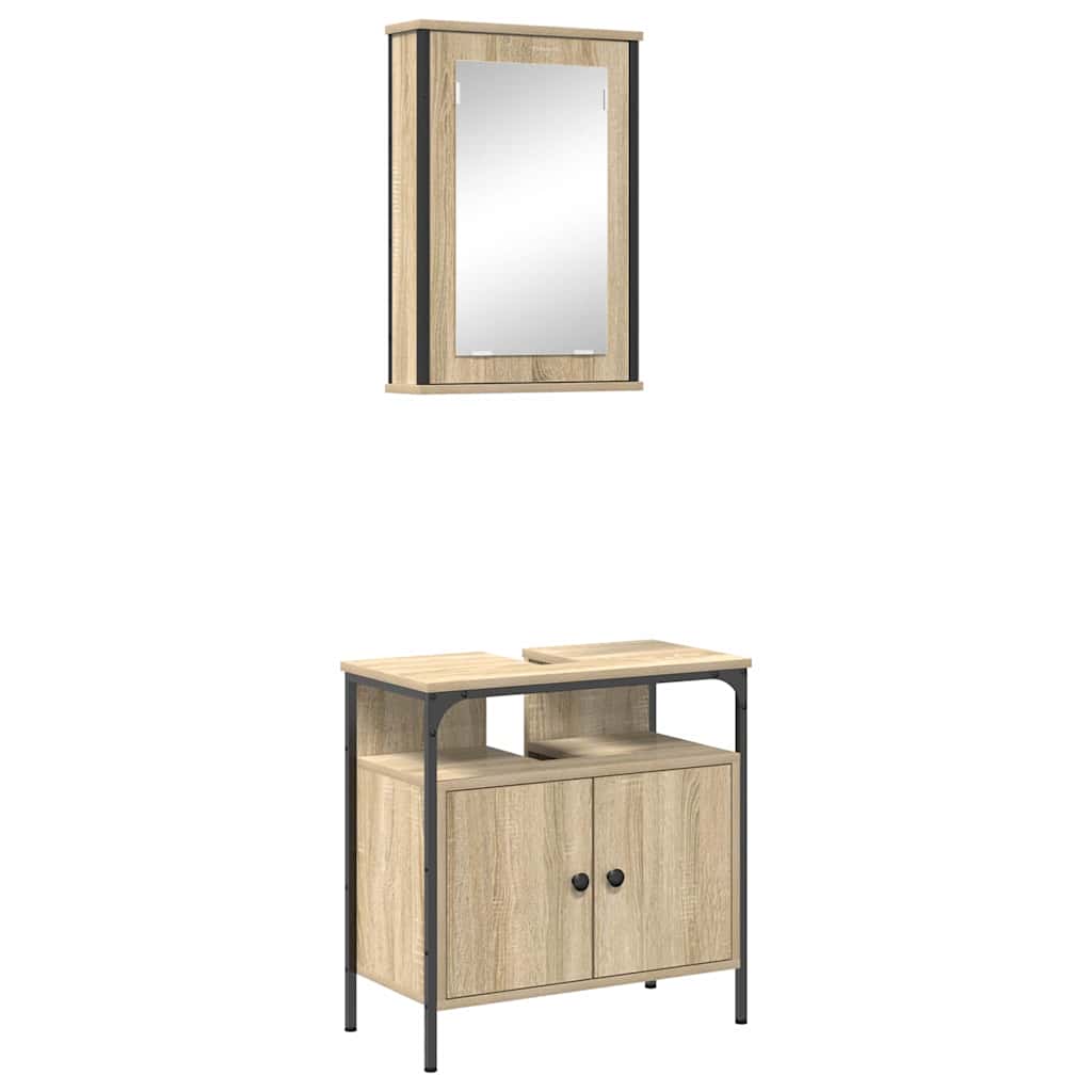 Bathroom Furniture Set with Shelf 2 pcs Brown Engineered wood