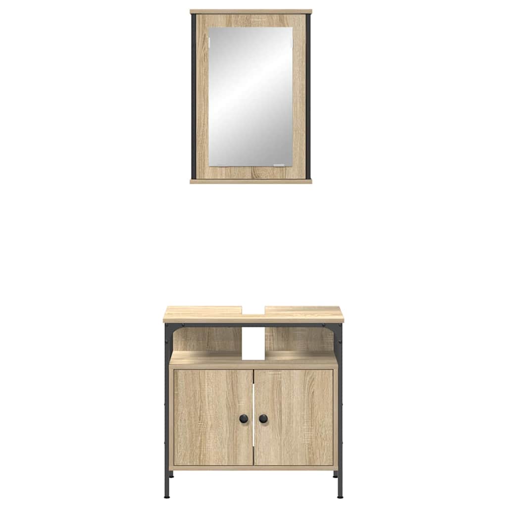 Bathroom Furniture Set with Shelf 2 pcs Brown Engineered wood