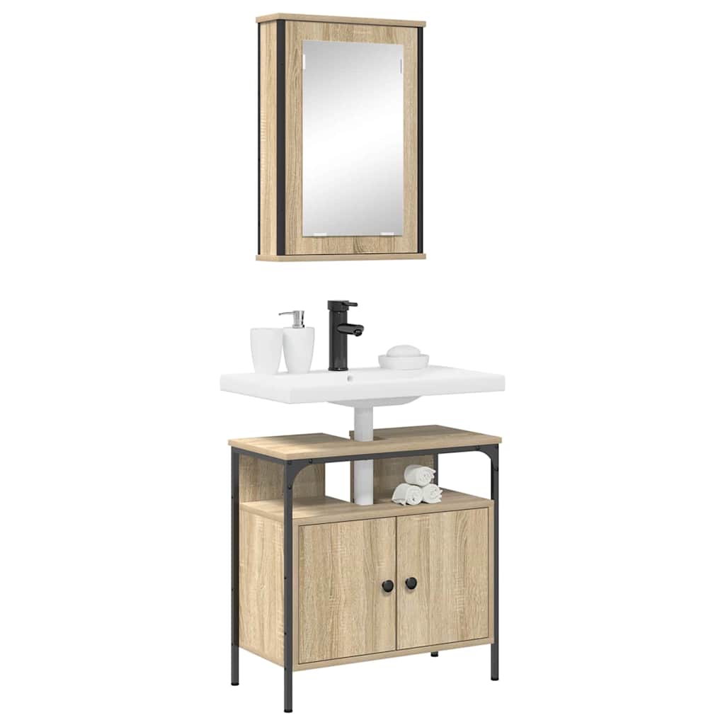 Bathroom Furniture Set with Shelf 2 pcs Brown Engineered wood
