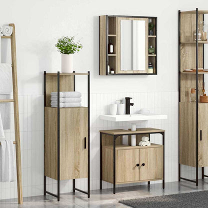 Bathroom Furniture Set with Shelf 3 pcs Brown Engineered wood