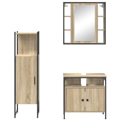Bathroom Furniture Set with Shelf 3 pcs Brown Engineered wood