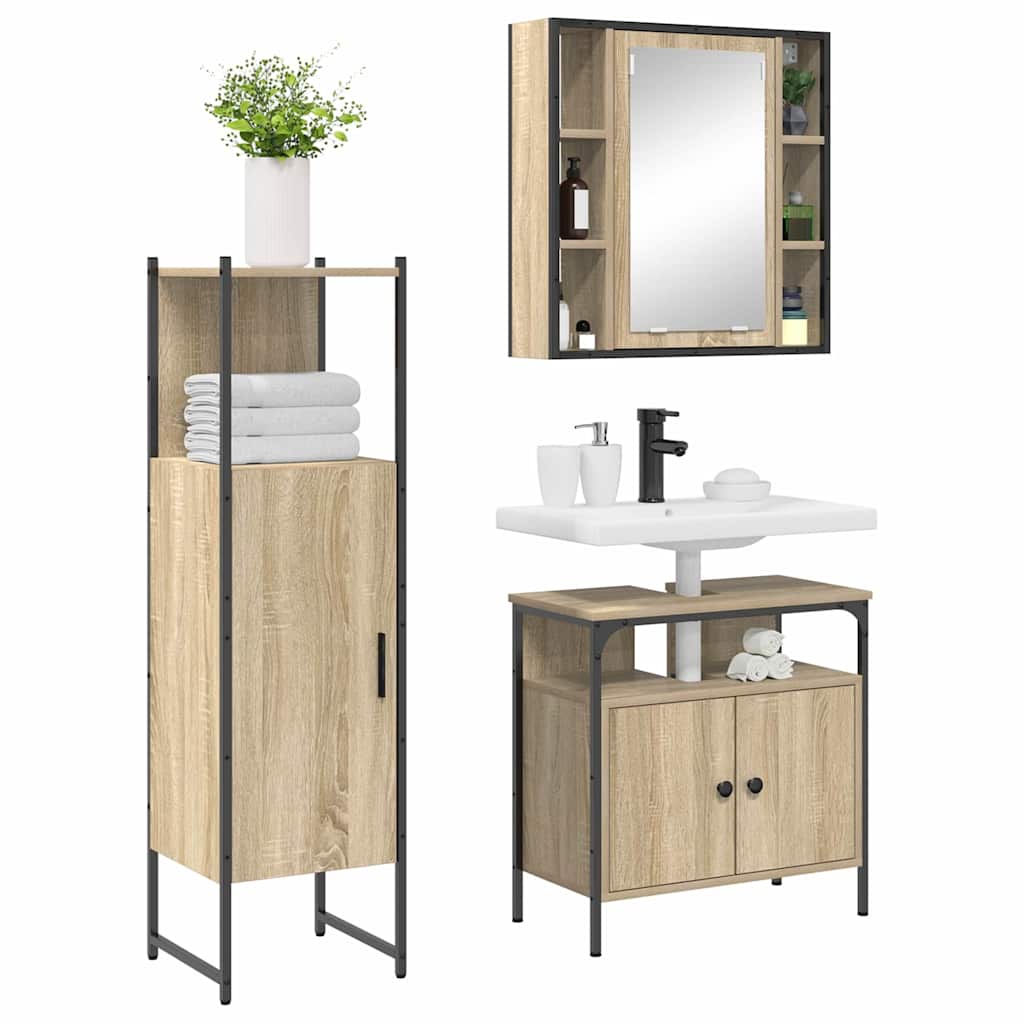Bathroom Furniture Set with Shelf 3 pcs Brown Engineered wood