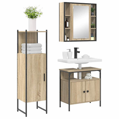 Bathroom Furniture Set with Shelf 3 pcs Brown Engineered wood